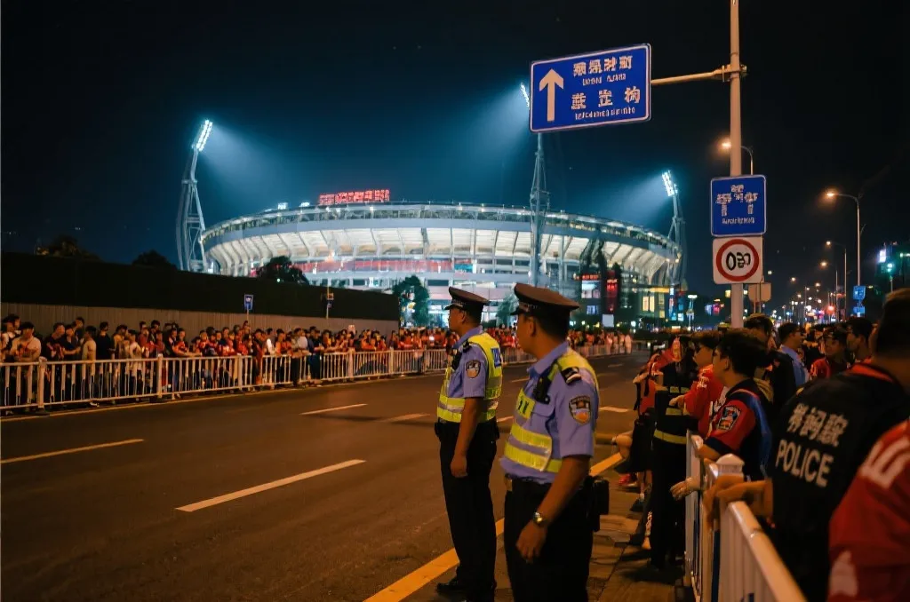 球迷区与场馆周边分级防护、疏导与服务并行的城市夜景
